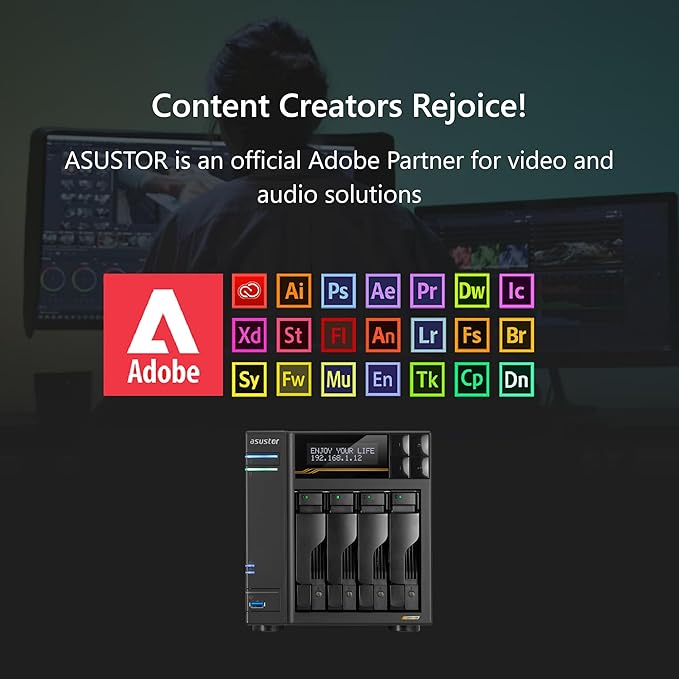 Asustor Lockerstor 4 Gen3 AS6804T, 4 Bay NAS, AMD Ryzen Quad-Core 2.3 GHz, 16GB RAM ECC DDR5, 4 M.2 NVMe Slots, Dual 5GbE and Dual 10GbE Port, USB4 Type-C, Network Attached Storage (Diskless) - Image 2